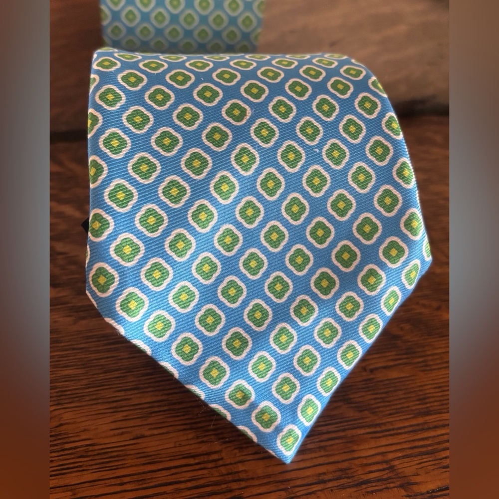 Kiton Seven Fold Blue with Lemon and Lime Green Neats Men’s Tie 59.5”